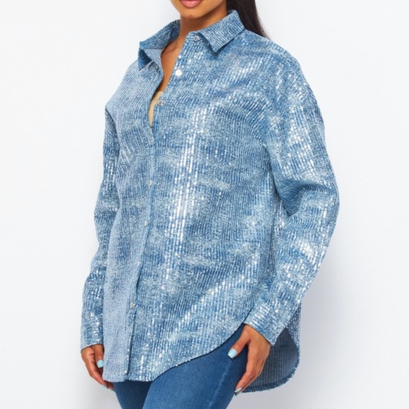 Denim Sequin Blouse - Picture 4 of 7